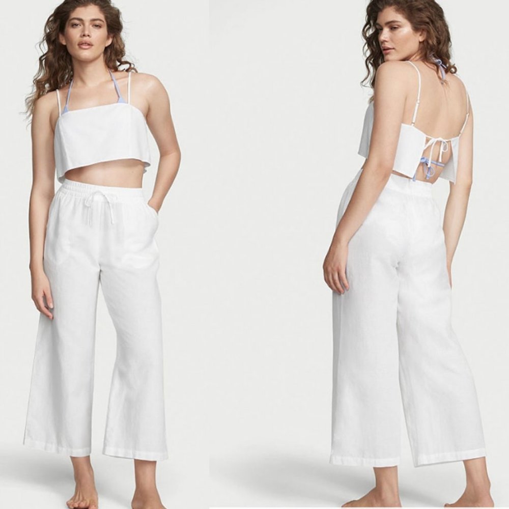 NWT Victoria’s Secret Linen Cropped Top and Beach Pant Set - Picture 2 of 11